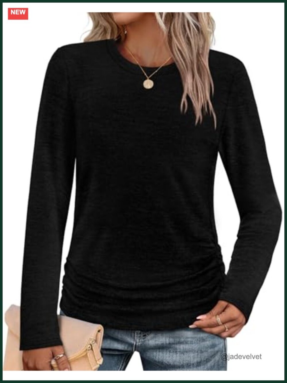 Women's Long Sleeve Ruched Tunic Sweater Crew Neck Loose Fit Pullover